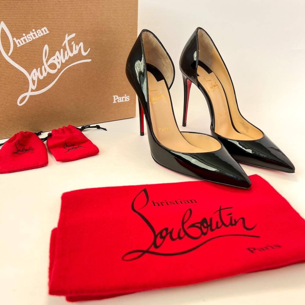 Christian Louboutin Iriza 100 Black Patent Heels Size 37.5 full set